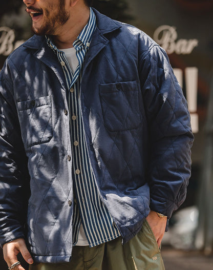 American Retro Diamond Cotton Thickened Warm Peach Men's Jacket - Harmony Gallery