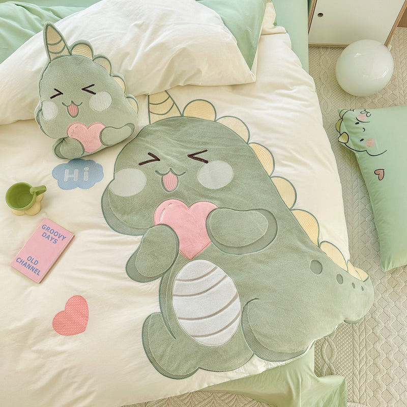 Little Dinosaur Washed Cotton Embroidery Four-Piece Bed Set - Harmony Gallery