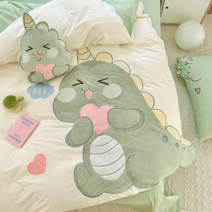 Little Dinosaur Washed Cotton Embroidery Four-Piece Bed Set - Harmony Gallery
