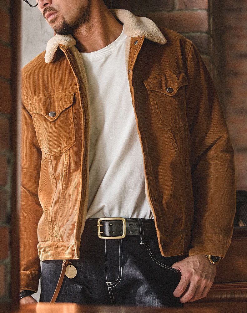 American Retro Corduroy Lamb Wool Padded Men's Coat - Harmony Gallery