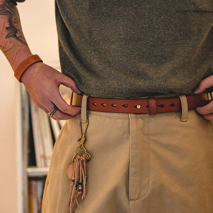 Tooling Retro Tanned Cowhide Old Letters Men's Belt - Harmony Gallery