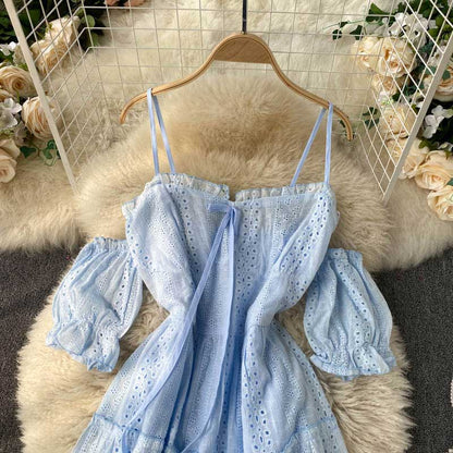 Bohemian Spring Hollow Strapless Sweet Short Women's Dress - Harmony Gallery
