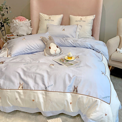Girl Heart Five Piece Cotton Princess Cute Rabbit Bed Set - Harmony Gallery