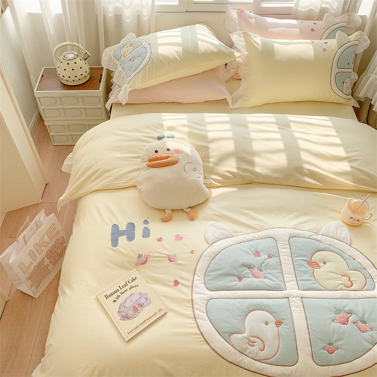 Cute Fairy Little Duck Washed Cotton Four-Piece Bed Set - Harmony Gallery