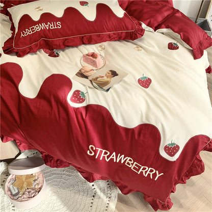 Cream Strawberry Pure Cotton Seven-Piece Ruffled Bed Set - Harmony Gallery