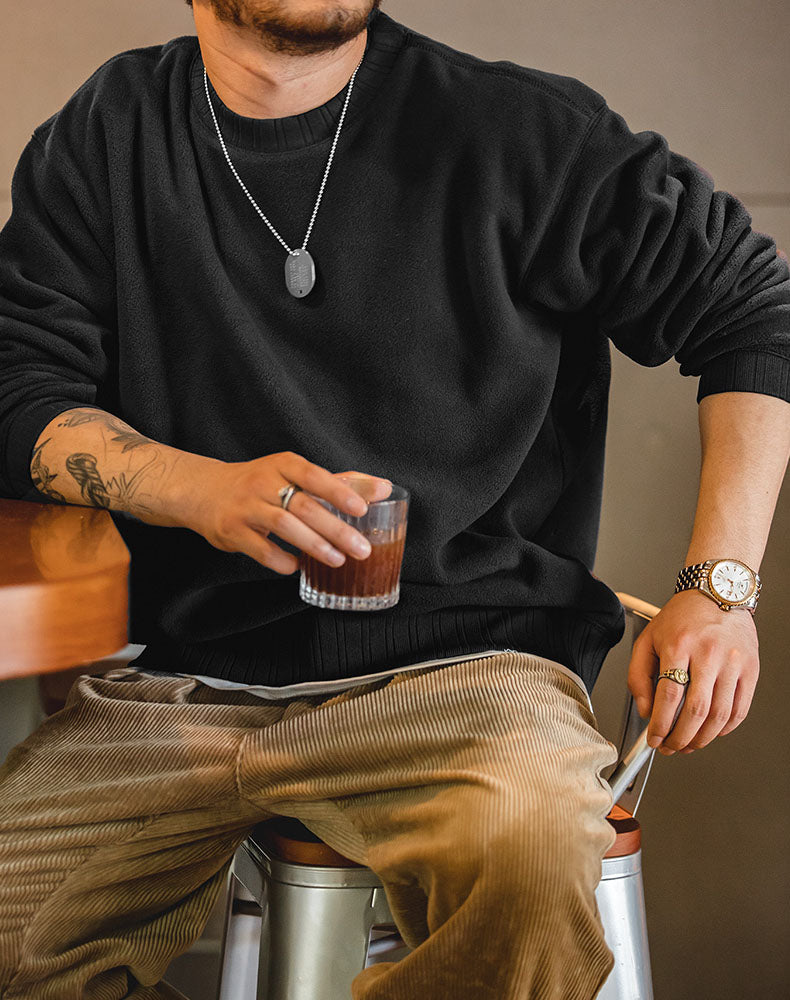 Tooling American Retro Round Neck Warm Fleece Men's Sweater - Harmony Gallery