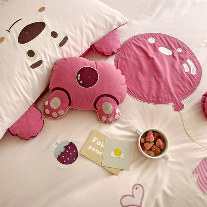 Cute Hot Air Balloon Strawberry Bear Cotton Four-Piece Bed Set - Harmony Gallery