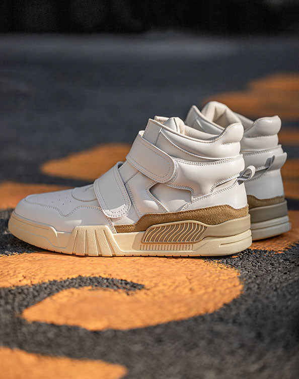 Velcro High-Top Sports All-Match White Thick-Soled Men's Casual Shoes - Harmony Gallery