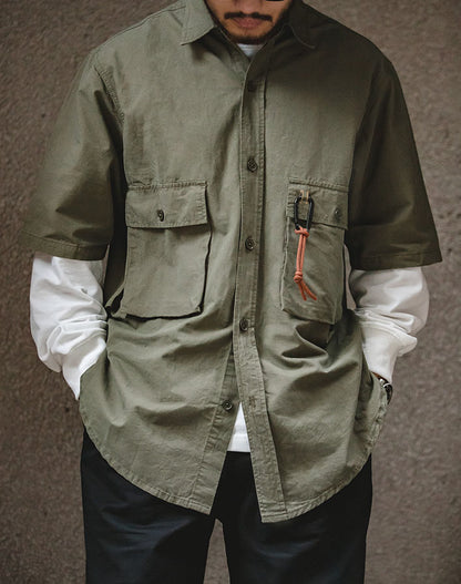 American Retro Loose Mountain Military Men's Shirt - Harmony Gallery