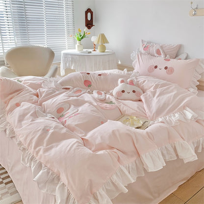 Cartoon Cute Rabbit Grumble Cotton Four-Piece Bed Set - Harmony Gallery