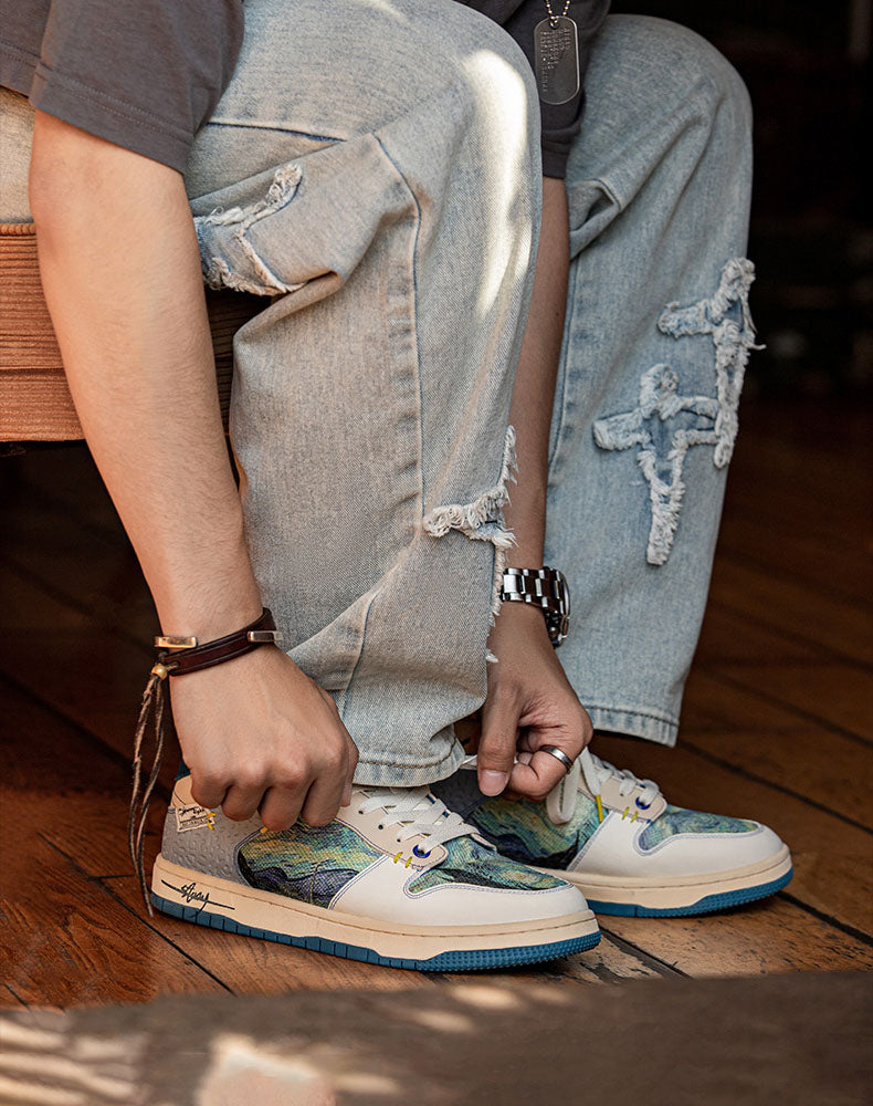 Retro Starry Night Painting Board Sports Unisex Casual Shoes - Harmony Gallery