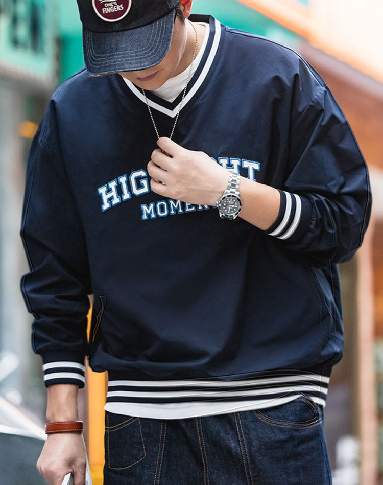 American Retro Letter Embroidery Baseball Men's Sweater - Harmony Gallery