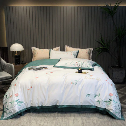 Pastoral Style plant Flower Embroidery Quilt Cover Bed Set - Harmony Gallery