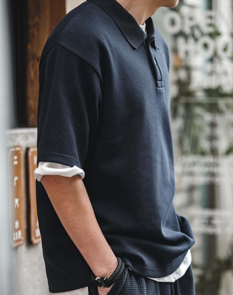 American Retro Heavy Polo Pearl Cotton Loose Men's T-Shirt - Harmony Gallery
