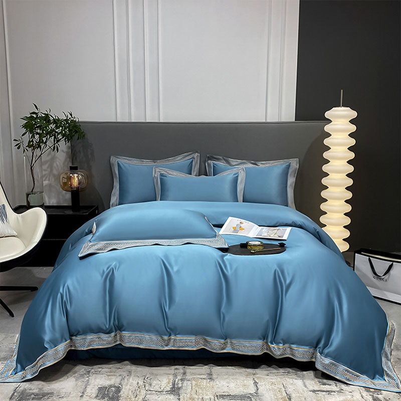 Luxury Simple Ice Silk Embroidery Pure Cotton Four-Piece Bed Set - Harmony Gallery