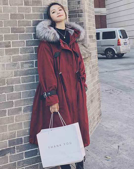 Red Parker Winter Mid-Length Women's Jacket - Harmony Gallery