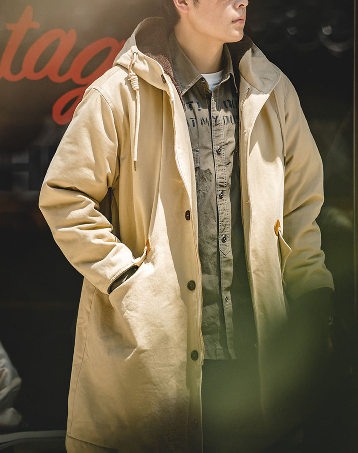 American Retro N2 Deck Cotton Hooded Loose Warm Long men's Coat - Harmony Gallery