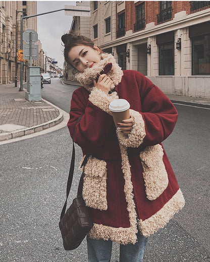 Furry Collar Loose Padded Winter Lamb Wool Women's Jacket - Harmony Gallery