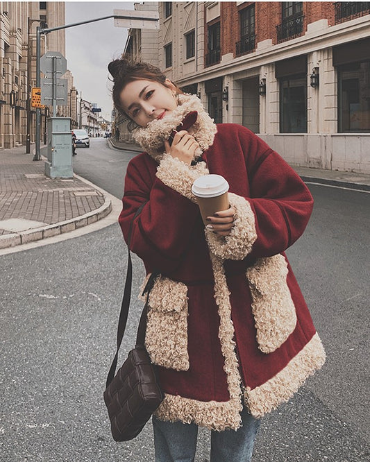 Furry Collar Loose Padded Winter Lamb Wool Women's Jacket - Harmony Gallery
