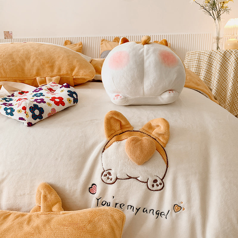 Cartoon Warm Big Butt Milk Velvet Five-Piece Bed Set - Harmony Gallery