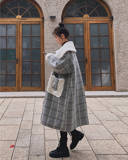 Plaid Mid-Length Loose Winter Woolen Women's Coat - Harmony Gallery
