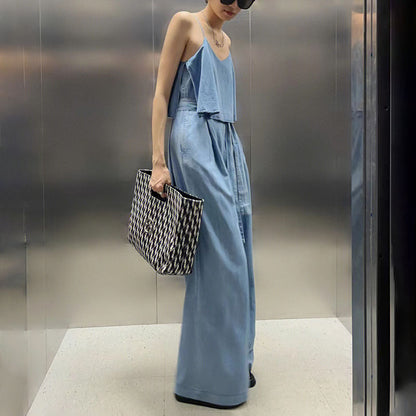 Denim Suspenders Wide-Leg Two-Piece Women's Casual Jumpsuits - Harmony Gallery