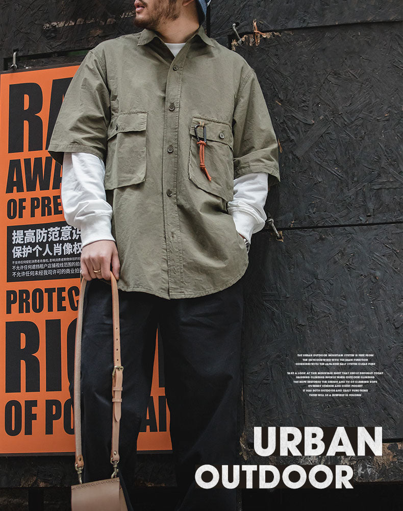 American Retro Loose Mountain Military Men's Shirt - Harmony Gallery