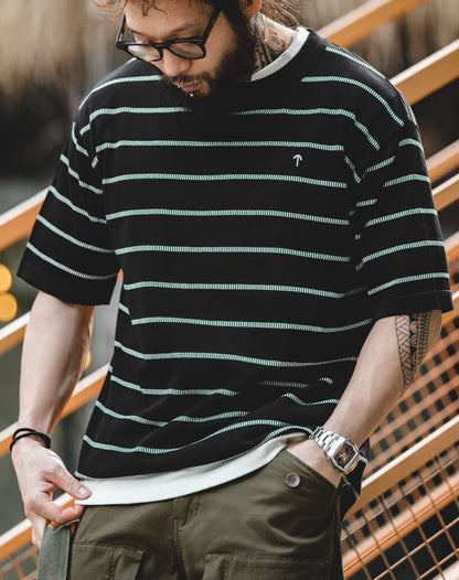 American Casual Pinstripe Black And White Men's T-Shirt - Harmony Gallery