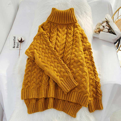 High-Neck Twist Loose Thread Outer Wear Women's Sweater - Harmony Gallery