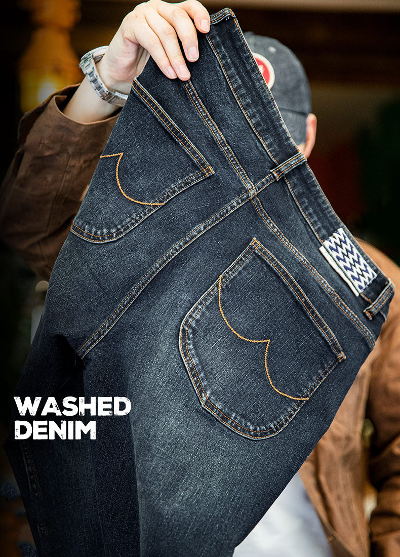 American Retro Denim Washed Straight Loose Men's Jeans - Harmony Gallery