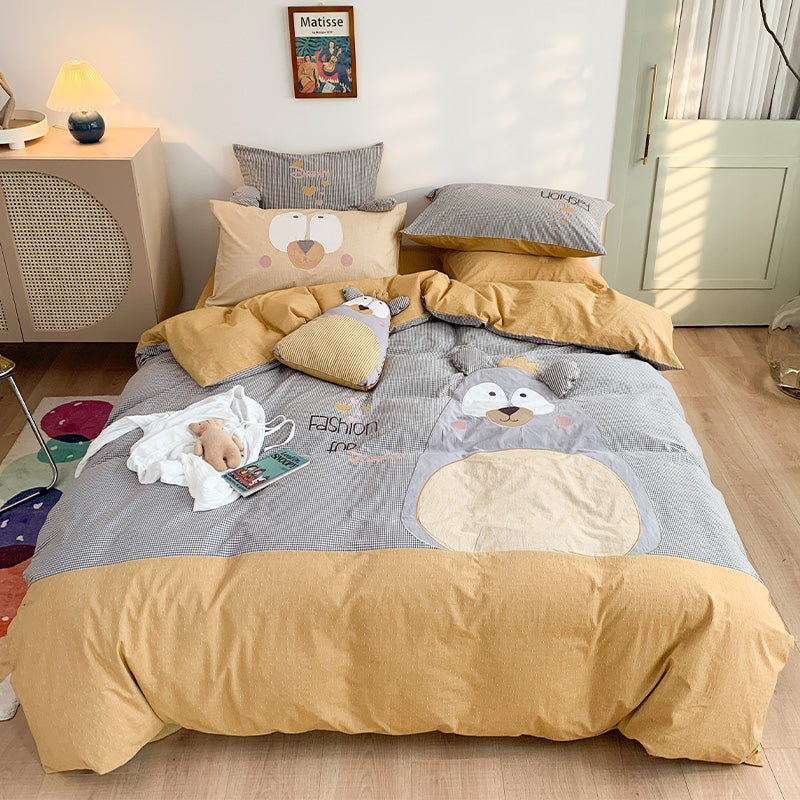 Washed Cotton Seven-Piece Cute Grandpa Bear Bed Set - Harmony Gallery