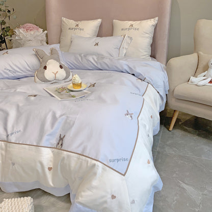Girl Heart Five Piece Cotton Princess Cute Rabbit Bed Set - Harmony Gallery