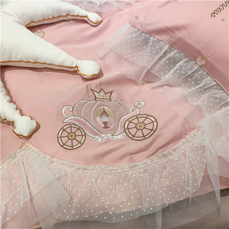 Princess Four-Piece Cotton Ballet Girl Embroidery Bed Set - Harmony Gallery