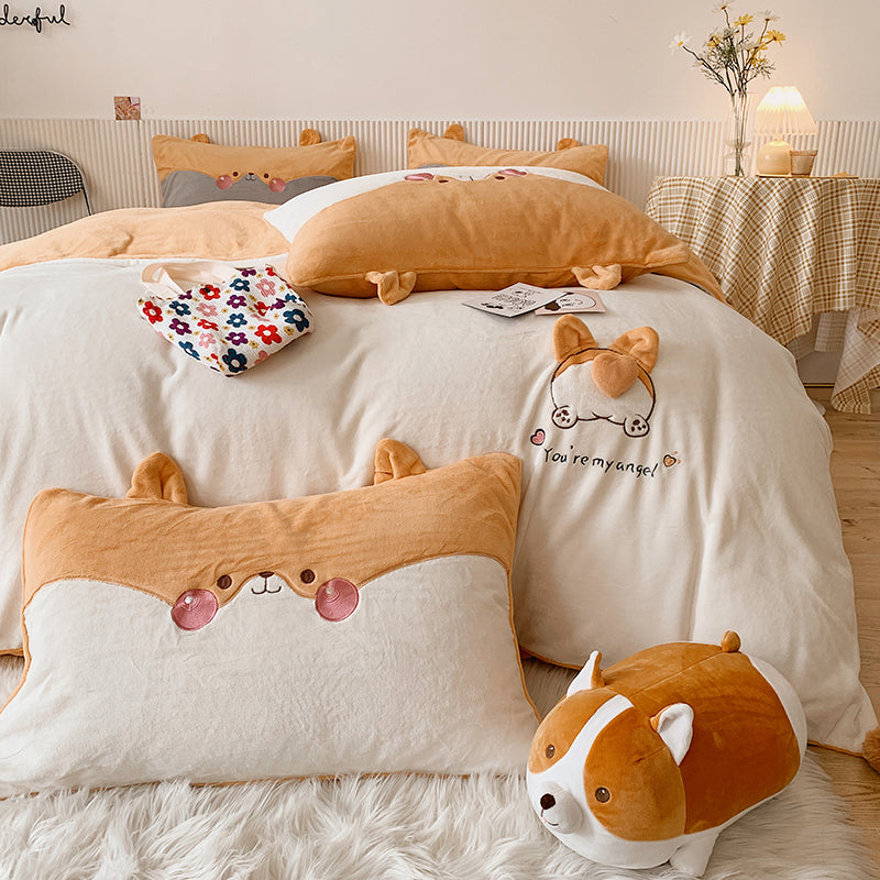 Cartoon Warm Big Butt Milk Velvet Five-Piece Bed Set - Harmony Gallery