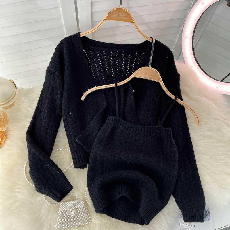 Casual Knitted Cardigan Camisole Trendy Sweater Women's Suit - Harmony Gallery