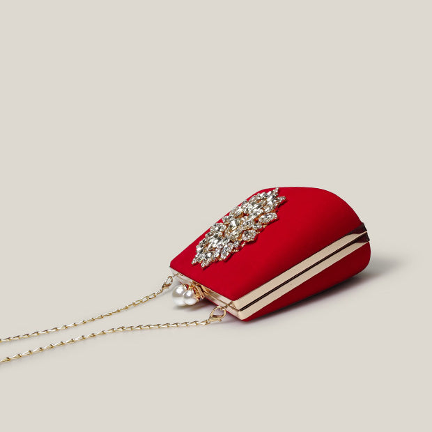 Red Bridal Diamond High-End Exquisite Velvet Clutch Bag - Harmony Gallery