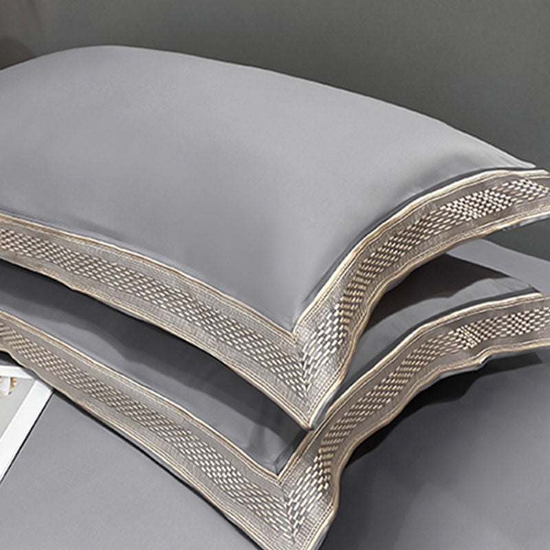 Luxury Simple Ice Silk Embroidery Pure Cotton Four-Piece Bed Set - Harmony Gallery