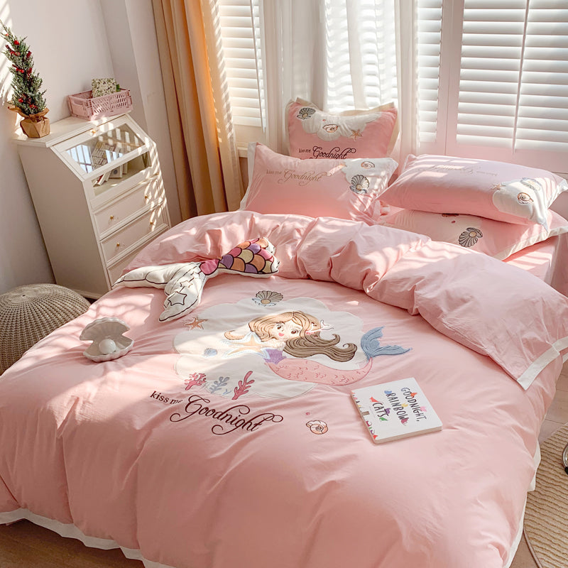 Mermaid Princess Washed Cotton Four-Piece Bed Set - Harmony Gallery