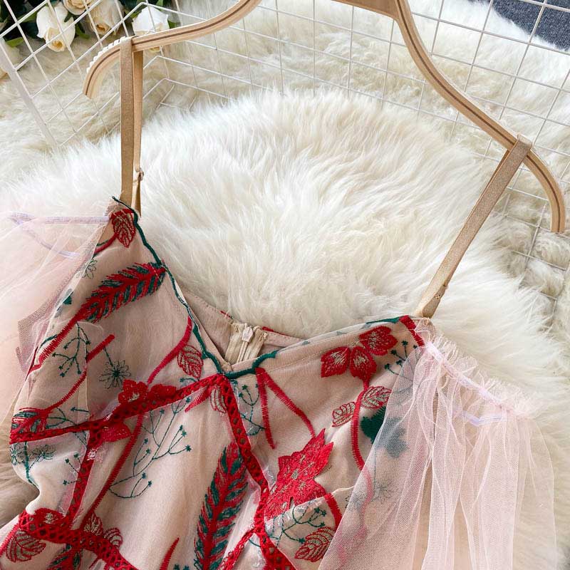 Celebrity High End Mesh Puff Sleeves Embroidery Women's Dress - Harmony Gallery