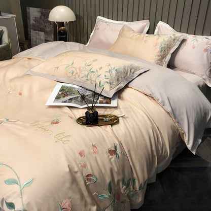 Pastoral Style plant Flower Embroidery Quilt Cover Bed Set - Harmony Gallery