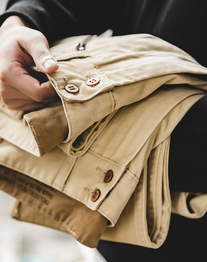Tooling American Retro Khaki Tapered Casual Men's Trousers - Harmony Gallery