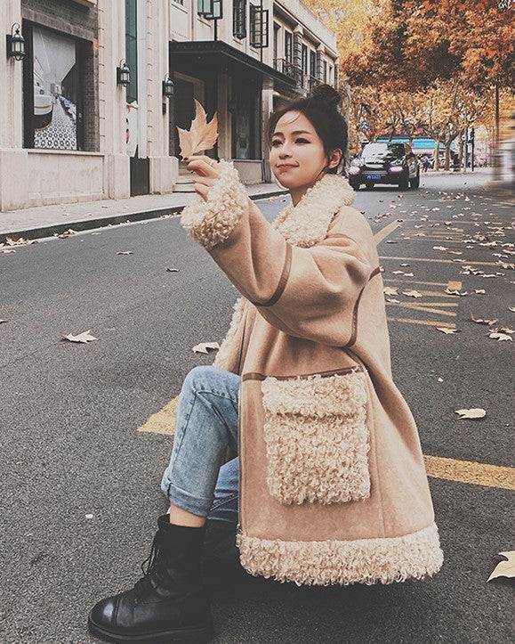 Furry Collar Loose Padded Winter Lamb Wool Women's Jacket - Harmony Gallery