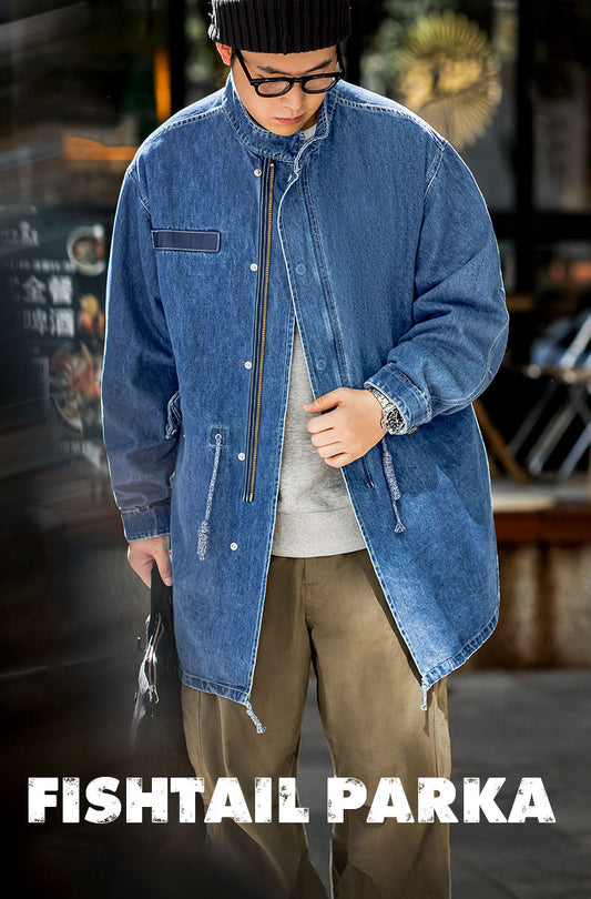 American M65 Denim Fishtail Windbreaker Men's Coat - Harmony Gallery