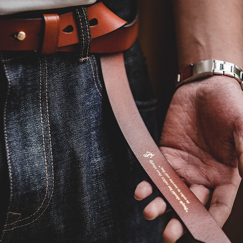 Tooling Retro Tanned Cowhide Old Letters Men's Belt - Harmony Gallery