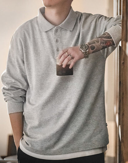 Retro Lapel Polo Loose Bottoming Long-Sleeved Men's Sweater - Harmony Gallery