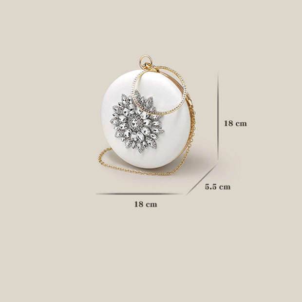 Trendy Rhinestone Round Diamond White Clutch Bag - Harmony Gallery