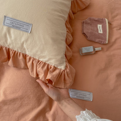 Cream Contrast Color Washed Cotton Four-Piece Bed Set - Harmony Gallery