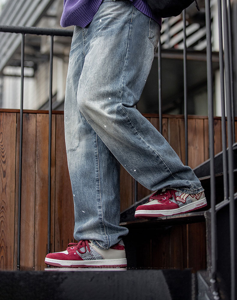 Retro Wine Red Graffiti Street Sports Men's Casual Shoes - Harmony Gallery