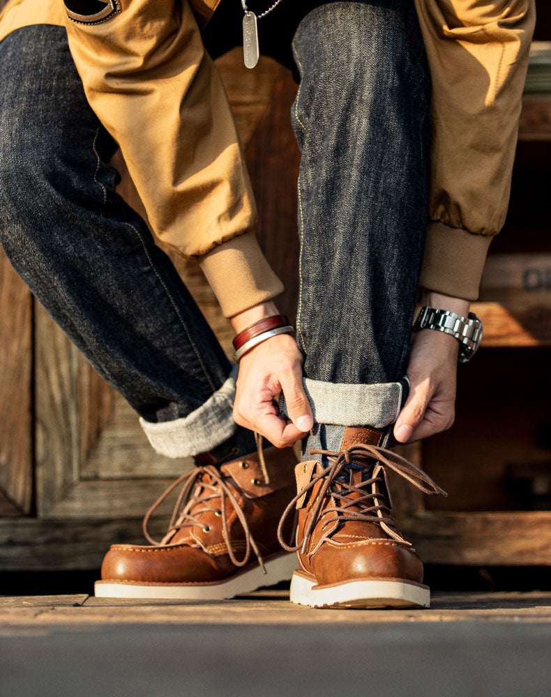 Retro British Denim High-Top Leather Martin Men's Boot - Harmony Gallery