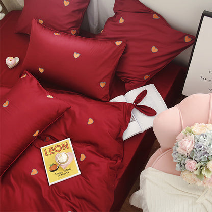 Staple Cotton Wedding Love Embroidery Four Piece Bed Set - Harmony Gallery
